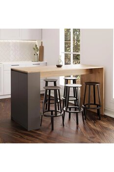 Bimossa Edgar L4820 Mutfak Adası Bar Masası 160 Cm Antrasit Ahşap Üst Depolamalı Çok Amaçlı Oturmalı Masa