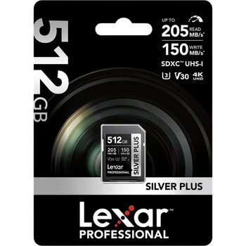 Lexar 512Gb Lsdsıpl512g-Bnnng Sd Professional Silver Plus Sdxc Uhs-I Kart Up To 205Mb/S Okuma 150Mb/S Yazma Hafıza Kartı