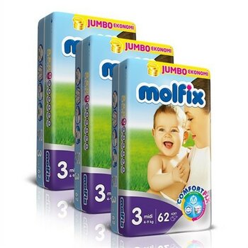 Molfix Bebek Bezi Comfort Fix Jumbo 3 Beden 62 adet x 3 paket