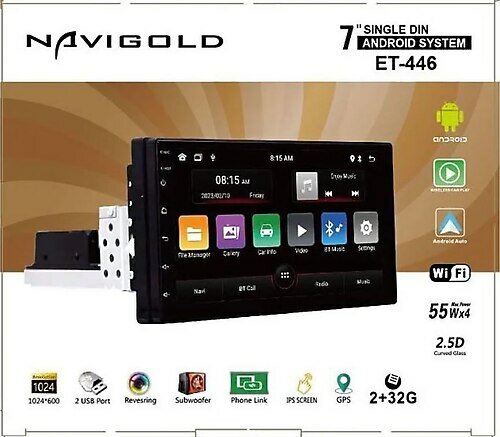 Navigold ET-446 Android 12 Multimedya 7" Tek Din Multimedya Double Teyp