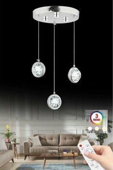 İstanbul Avize Dünya 3'lü Kumandalı 3 Renk Ledli Gümüş Modern Lüx Led Avize