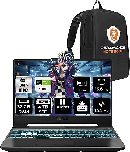 Asus TUF Gaming F15 HN409 15.6 inç Intel Core i5 11400H 32 GB 4 TB SSD NVIDIA GeForce RTX 3050 Windows 11 Home