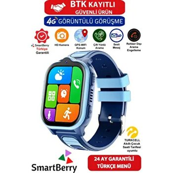 SmartBerry Z32 Görüntülü Görüşme Gps Wıfı Net Konum Gizli Dinleme Akıllı Çocuk Takip Saati Sim Kartlı - Mavi