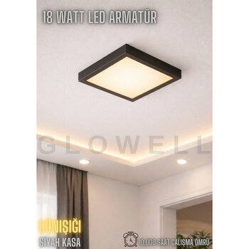 PremiumPort 20X20 cm 18W Siyah Metal Kasa LED Panel, Kolay Montaj, Güçlü Günışığı Lümen - Seçenek 1 - Ahşap