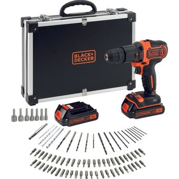 Black & Decker BDCHD18BAFC-QW 18V 1.5Ah Li-Ion Darbeli Vidalama/Matkap,Çift Akü, Çanta, 80 Parça Aks. Seti