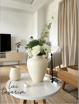 Lui Tasarım Iskandinav Tarzı Bohem Trend 24 cm Sade Dekoratif Antik Beyaz Seramik Vazo