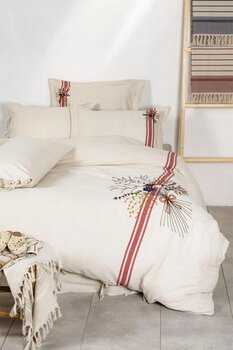 Ecocotton Charla Ekru/kırmızı %100 Organik Pamuk 200x220 cm Nevresim Takımı