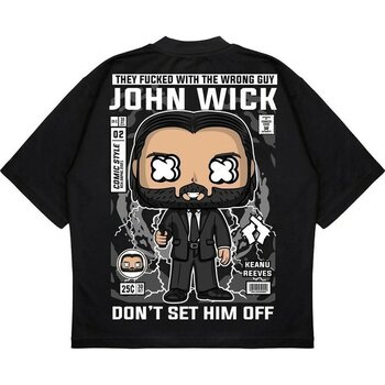 Pure Effect Unisex Oversize John Wıck Sırt Baskılı Boxy Fit Kalın Kumaşlı T-Shirt - Siyah - 2XL
