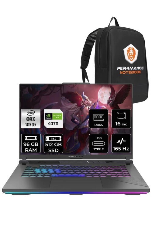 ASUS ROG Strix G16 N3088 16 inç Intel Core i9 14900HX 96 GB 512 GB SSD NVIDIA GeForce RTX 4070 FreeDOS