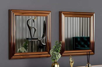 Mone Ayna İkili Dekoratif Duvar Aynası, Bronz