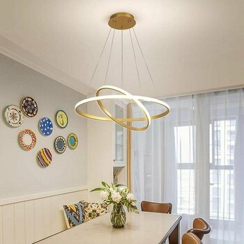 Lambadar İkili Halka Model Sarkıt Modern Led Beyaz Işık Ultra Power Led Avize Salon Mutfak Oda Ledli Avize