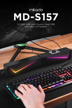 Mikado 2.0 10W RGB Ledli Oyuncu Siyah USB SoundBar 2.0 Speaker