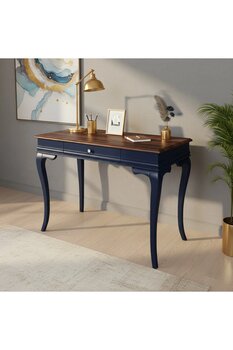 Wooding Mobilya 100 Cm Masif Rustik Lacivert Ceviz Çalışma Masası