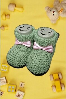 Pazariz Bebek Patik, Fiyonklu Örme Dikişsiz Bebek Patiği, Triko Örgü Bebek Patiği 0-12 Ay Açık Yeşil - 0 - 6  Ay - Yeşil - Açık Yeşil