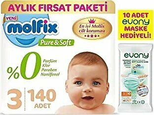 Molfix Pure&Soft 3 Numara Midi 140'lı Bebek Bezi