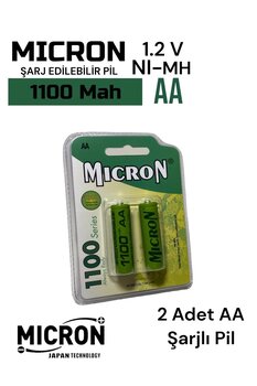 Micron AA Sıze 1100 Mah Ni-mh Şarjlı Pil Micron 2 Adet 1100 Mah Gerçek Kapasite