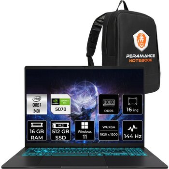 Asus V16 Core 7 240H RTX 5070 8GB Gaming Laptop 16GB RAM 512GB SSD 16" FHD+ 144Hz Win11 Pro + Per4 Çanta V3607VPRP054WP407 - 512 GB - 16 GB