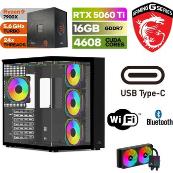 Gaming Pc Ddr5  - Rtx 5060Tİ 16 GB – Ryzen 9 7900X – 32GB – 64GB - Ddr5 Ram – 1tb M.2 SSD -Sıvı Sogutmalı – Windows 11 Pro - 32GBRAM
