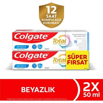 Colgate Total Diş Macunu 50 ml x 2 Beyazlık İçin 12 Saat Ağız Koruması Sunan Etkili Formül