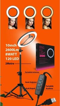 M90 Youtuber Led Işıklı Tripod Adaptörlü Selfie Makyaj Işığı Sürekli Ring Light 10 Inç Halka