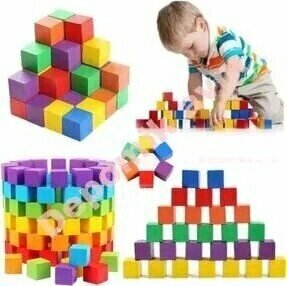 Depomiks Avm Ahşap Küp Bloklar Eğitici Geliştirici 60 Adet Renkli Yapı Blokları Ahşap Oyuncak 2x2cm
