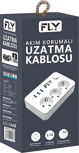 Fly 3406-01 2 m 3 USB 3'lü Anahtarlı Termal Akım Korumalı Priz