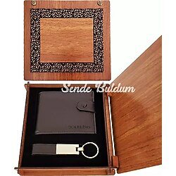 Deri Ahşap Kutulu Cüzdan ve Anahtarlık Set