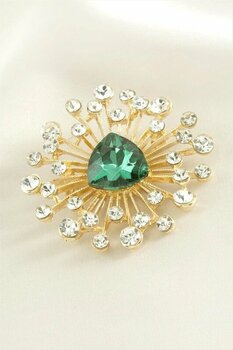 Oval Kristal Taşlı Broş Çok Renkli