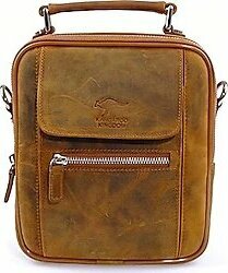 KANGAROO KINGDOM 5655-zat Hakiki Deri Crazy Horse Açık Taba Erkek Postacı & El Çantası