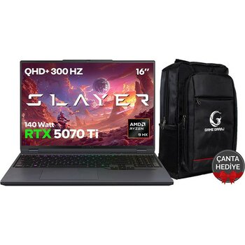 Game Garaj Slayer R9T3D-5070TI C3 Amd Ryzen 9 9955HX3D 32GB Ram 2tb SSD RTX5070TI 16" Qhd IPS 300Hz Freedos Gaming Laptop - 2 TB - 32 GB