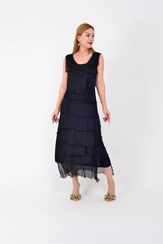 Hazinedan Ince Gösteren Kat Kat Siyah Italyan Ipek Elbise Standart Beden