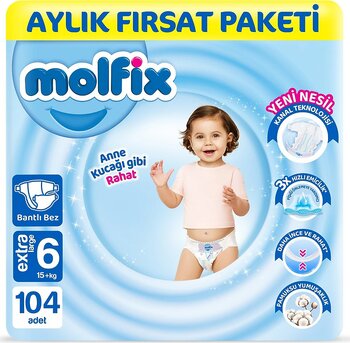 Molfix 6 Numara Extra Large 104'lü Bebek Bezi