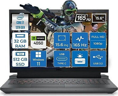 Dell Gaming G15 5530 G155530010WH004 15.6 inç Intel Core i7 13650HX 32 GB 512 GB SSD NVIDIA GeForce RTX 4050 Windows 10 Home