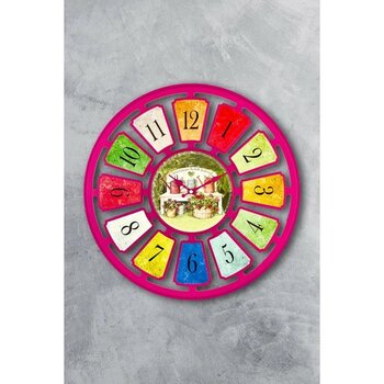 Renkli ve Canlı Tasarımıyla Dekoratif Duvar Saati - 01P-Pembe - 50 x 45 cm