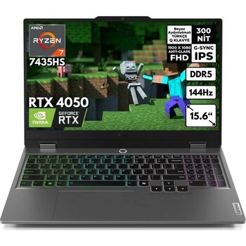 Lenovo Loq Ryzen 7-7435HS 64-GB DDR5 4 TB SSD RTX4050 (6GB-105W) 15.6" Fhd Windows 11 Home Oyuncu Notebook 83JC00CRTRHMF54