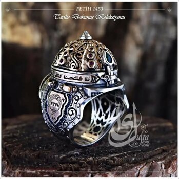 Osmanlı Gümüş Islam Usta Tasarımı Fetih 1453 Gümüş Erkek Yüzük