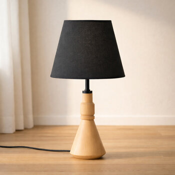 Evidea |  Maisonord Tromso Kumaş Şapkalı Ahşap Abajur - Siyah