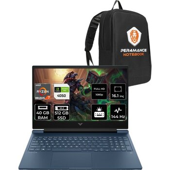 Hp Victus 16 Amd Ryzen 7 8845HS 40GB 512GB SSD RTX4050/6GB 16.1" Fhd 144Hz Fdos Taşınabilir Bilgisayar & Per4 Çanta 9Z795EAPN322