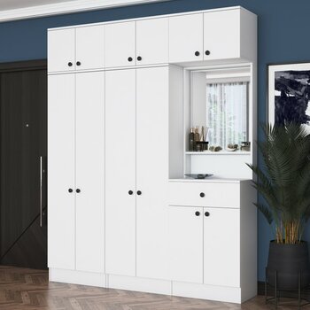 Rani EA142 Portmanto Çekmeceli Aynalı Askılı Ayakkabılık Vestiyer Beyaz