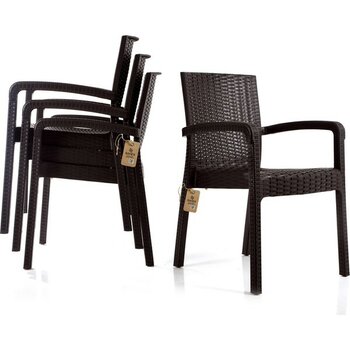 Violet Rattan Sandalye 4 Kişilik Kollu Koltuk Bahçe Balkon Teras Sandalyesi - Kahverengi