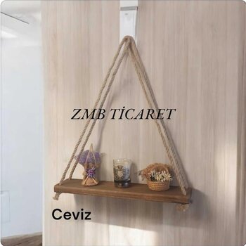 35 Cm Halatlı Raf Dekoratif Kitaplık Raf Ceviz