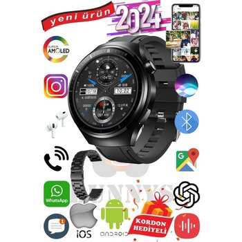 Bunnys Reeder P13 Blue Max Pro Lite 2022 Uyumlu Akıllı Saat Erkekler Için Konuşma Özellikli Metal Kordon Hediyeli - 46 mm - Siyah