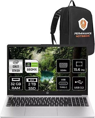HP 250 G10 8A543EA 15.6 inç Intel Core i7 1355U 32 GB 2 TB SSD NVIDIA GeForce MX550 FreeDOS