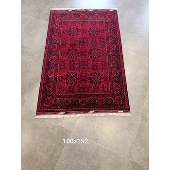 El Dokuma Kırmızı Afgan Halısı 100X150 cm – %100 Yün, 24 Ay Garantili - 100 x 150 cm