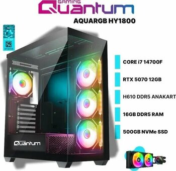 Quantum Gaming Aquargb Hy1800 I7-14700f 16 Gb 500 Gb Nvme 12 Gb Rtx5070 Free Dos Masaüstü Oyuncu Bilgisayarı