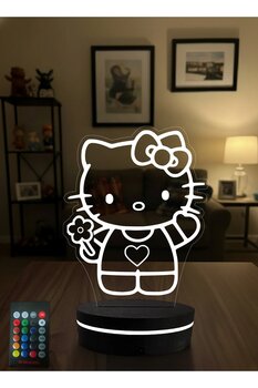 Eymi Design Hello Kitty 3D LED Gece Lambası RGB Kumandalı Pleksi Masa Lambası Çocuk Odası