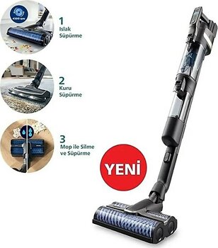 Philips Aquatrio Yeni 3'ü 1 Arada (Islak, Kuru ve Moplu) Sarjlı ve Kablosuz Premium Dik Süpürge - Siyah