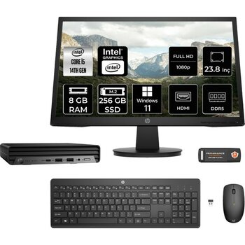 HP Pro Mini 400 G9 i5 14500T 8GB RAM 256GB SSD 23.8" FHD Win11 Pro 937R4EAMNT381 Mini PC + Per4 USB - Windows 11 Pro