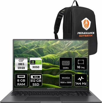Asus Vivobook 16x Intel Core i5 13420H 8 GB RAM 512 GB SSD NVIDIA GeForce RTX 3050 4 GB 16 inç 1920 x 1200 WUXGA 144Hz FDOS Dizüstü Bilgisayar