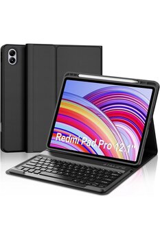m.tk moveteck Xiaomi Poco Pad 12.1 / Redmi Pad Pro Uyumlu Tablet Klavyeli Kılıf Bluetooth Kalem Bölmeli